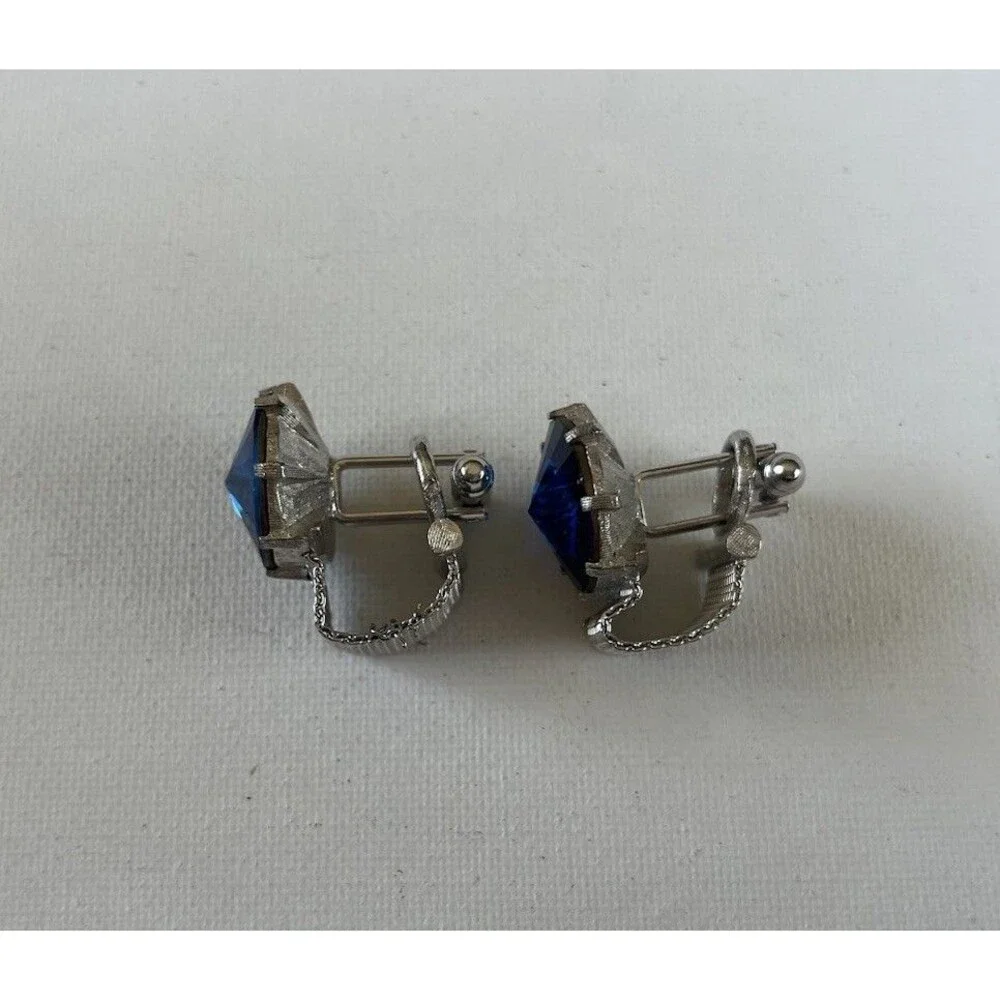 Dante Cufflinks Blue Rivoli Rhinestones Mesh Wrap Design Vintage